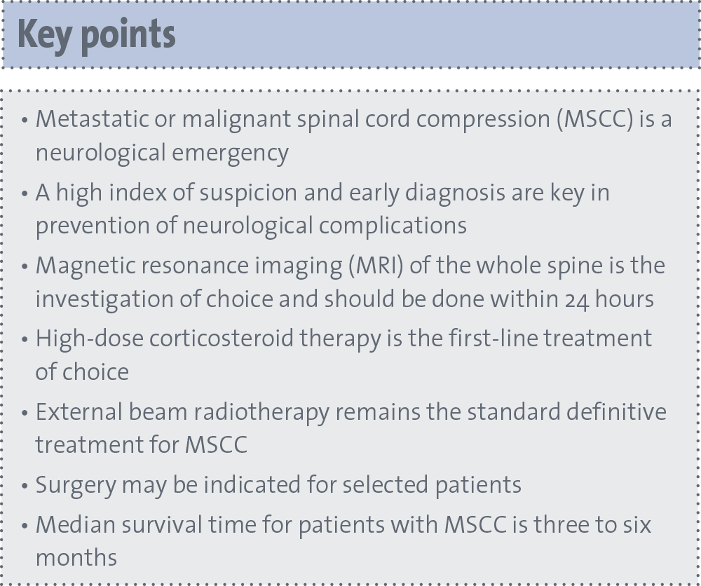 Management of malignant spinal cord compression