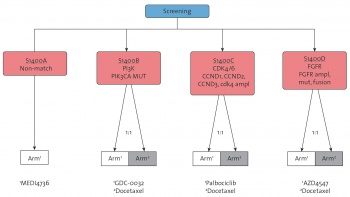 Figure 3. Lung-MAP: Patients are assigned to the trial arm that is best matched to their tumour's genomic profile